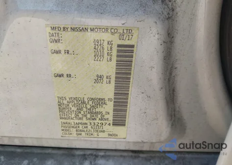 2017 Nissan Altima 2.5/S/Sv/Sl/Sr из США, поврежденный, VIN 1N4AL3AP6HN332974